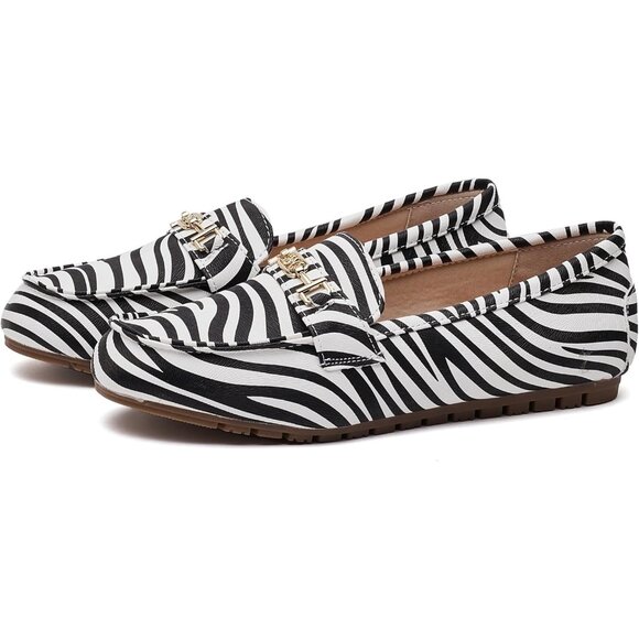 Women Zebra Polyurethane Accent Buckle Leisure Slip On Walking Flats Shoes - Picture 3 of 9